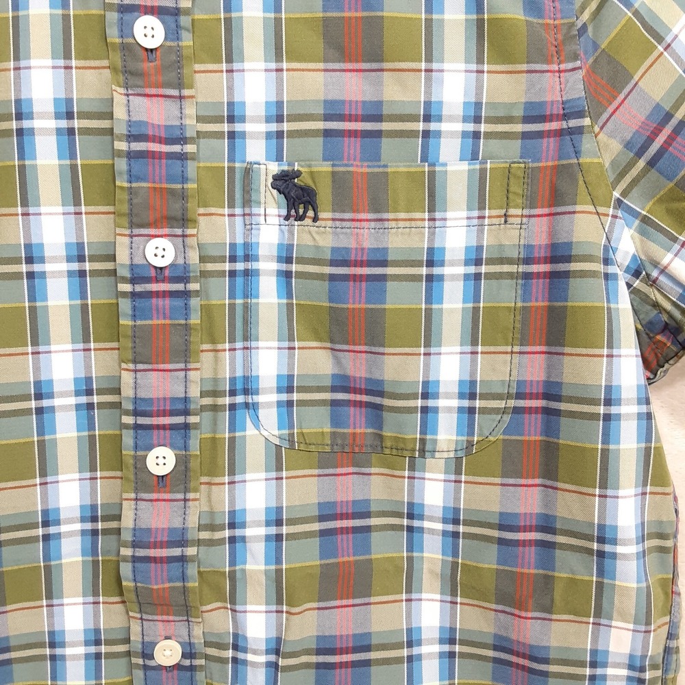 Abercrombie & Fitch Mens Muscle Short Sleeve Button Shirt Sz.M/Green-Plaid/Logo - Picture 4 of 14